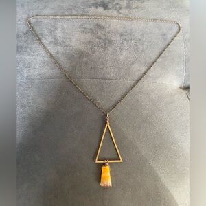 Geometric Gold and Amber Pendant Necklace